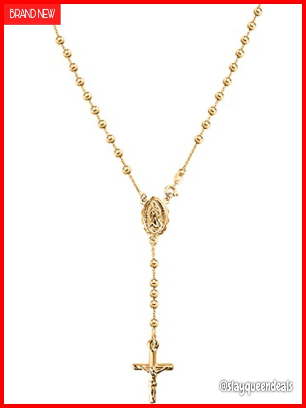 Savlano 925 Sterling Silver 18K Gold Plated Y Necklace Cross Rosary Pendant